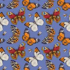 Fototapeta premium Colorful seamless pattern, background with butterflies. Vector illustration.