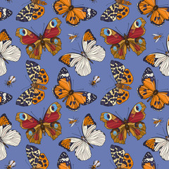 Colorful seamless pattern, background with butterflies.  Vector illustration.