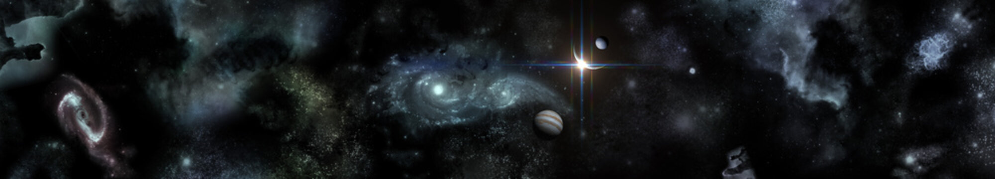 Fototapeta space panorama, planets on the galactic background