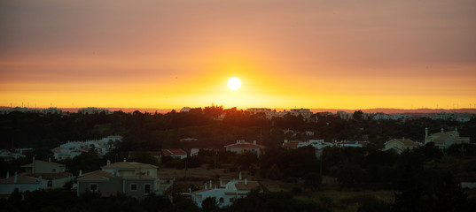 Beautiful sunset over the city of Portimao, Portugal.