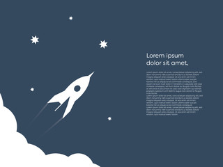 Business startup concept vector background with space for text or infographics. Rocket flying to space from clouds, technology innovation, new business symbol.