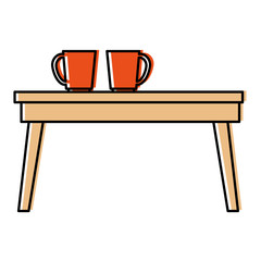 table wooden with coffee cups