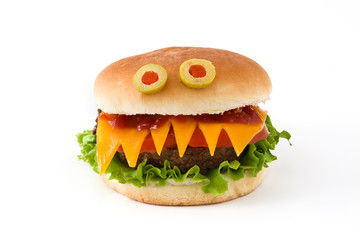 Halloween burger monsters isolated om white background
