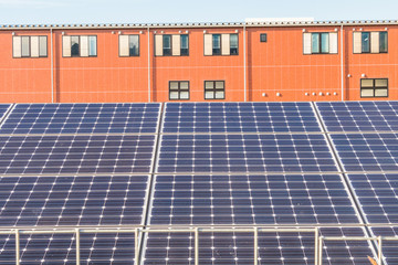 Solar power panels ,Photovoltaic modules for innovation green energy for life with blue sky...