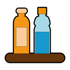 shelf with plastic bottles isolated icon