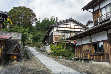 Fototapeta na wymiar The old town or old buildings of Magome for the travelers walking at old street in Nagano Prefecture, JAPAN.