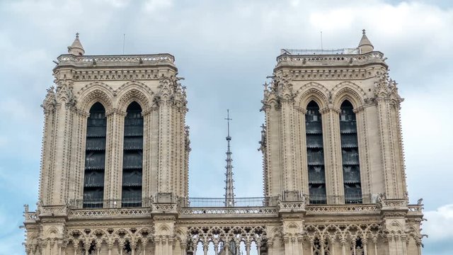 Top of Notre-Dame de Paris timelapse, a medieval Catholic cathedral on the Cite Island in Paris, France