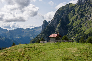 Alpine church in the mountains