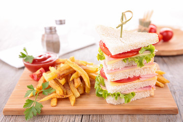 club sandwich and french fries