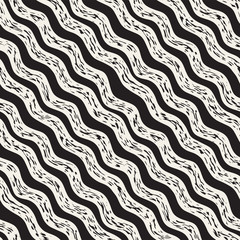 Decorative seamless pattern with handdrawn doodle lines. Hand painted grungy stripes background. Trendy endless freehand texture