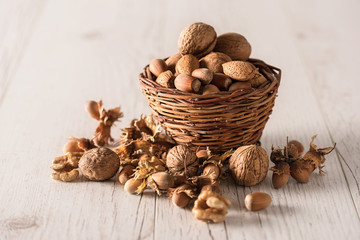 Autumn fruits in basket