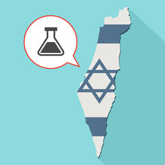 Animation of a long shadow Israel map with its flag and a comic balloon with a flask