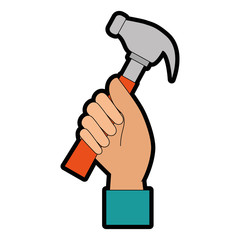 hand worker with hammer tool isolated icon