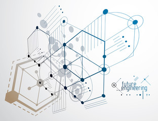 Mechanical engineering technology vector abstract background, cybernetic abstraction with innovative industrial schemes.
