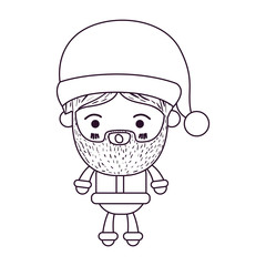 santa claus man kawaii full body cartoon surprised expression with hat silhouette on white background