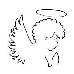 Vector black angel silhouette isolated on white background. Religious symbol. Line sketch.