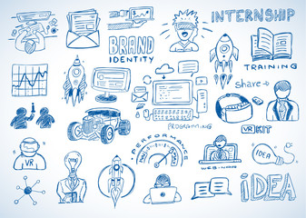 Business doodles Sketch set : infographics elements isolated, vector shapes