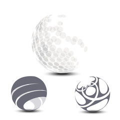 Vector halftone sphere with shadow isolated on white background. Globes with dots and stripes for logo and web design.