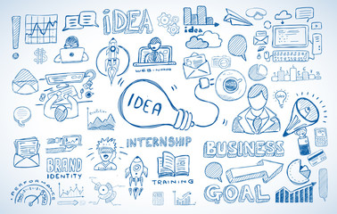 Business doodles Sketch set : infographics elements isolated, vector shapes