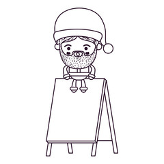 santa claus cartoon sitting on wooden empty blank advertising silhouette on white background