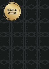 Abstract concept vector monochrome geometric pattern. Dark blue, gold minimal background. Creative illustration template. Seamless stylish texture. For wallpaper, surface, web design, textile, decor.