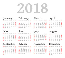 Vector Simple 2018 year calendar