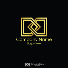 infinity initial letter DD. letter D logo design. linked square gold ribbon. black background.