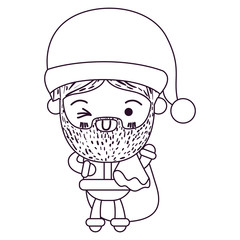 Obraz premium santa claus cartoon holding gift bag face expression wink eye silhouette on white background