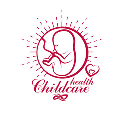 Vector embryo emblem. New life beginning drawing. Maternity hospital conceptual logo