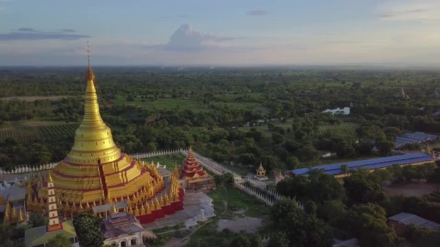 4k Aerial Of Aung Sakkya Pagoda (It Is Like Shwedagon Pagoda In Yangon) And All Monywa Valley