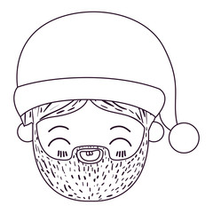 santa claus man kawaii face eyes closed and smiling expression with hat silhouette on white background