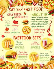 Fast food restaurant snacks vector menu template