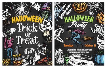 Halloween holiday horror poster on chalkboard