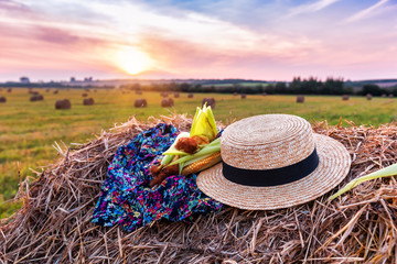 corn and straw hat