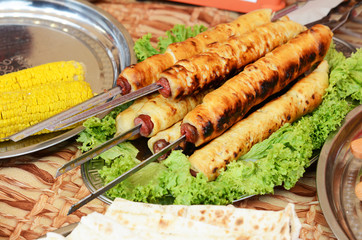 Sausages on a skewer