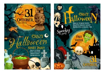 Gordijnen Halloween pumpkin and spooky ghost poster design © Vector Tradition