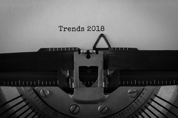 Text Trends 2018 typed on retro typewriter