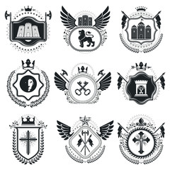 Obraz premium Classy emblems, vector heraldic Coat of Arms. Vintage design elements collection.