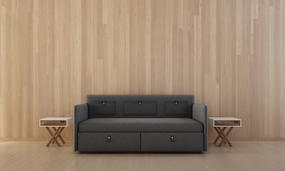 The interior design of loft living room sofa and wood wall texture / 3d rendering new scene 