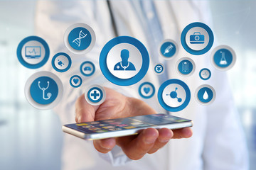 Medecine and general healthcare icon displayed on a technology medical interace interface