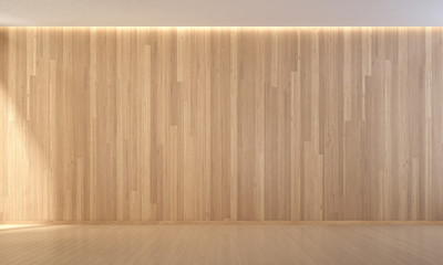The interior design of empty living room and wood wall texture / 3d rendering new scene 