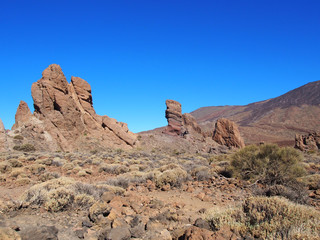 large rock formations and outcrops in the volcanic landscape of teide national park tenerife
