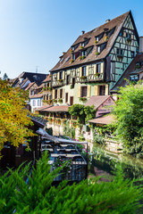Traditional french houses and shops in Colmar, Alsace, France