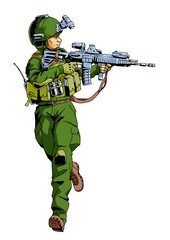 running soldier with weapon,illustration,art,design,logo,color