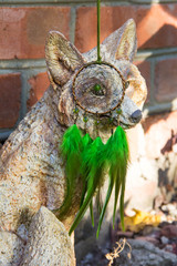 Handmade dream catcher with feathers threads and beads rope hanging