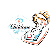 Pregnant woman elegant body silhouette, sketchy vector illustration. Reproduction clinic advertising