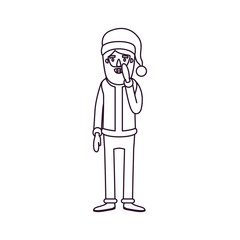 santa claus caricature full body with surprised expression hat and costume silhouette on white background