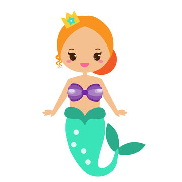 Cute Mermaid. Cartoon character, kawaii style. vector illustration