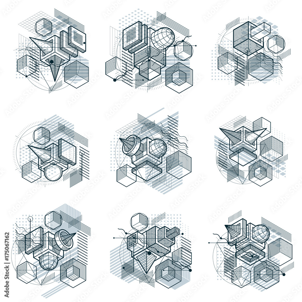 Poster abstract backgrounds with isometric lines, vector illustrations. templates made with cubes, hexagons