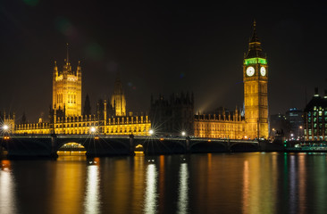 Fototapeta na wymiar Houses of Parliament, Big Ben, Westminster Bridge, London at Night